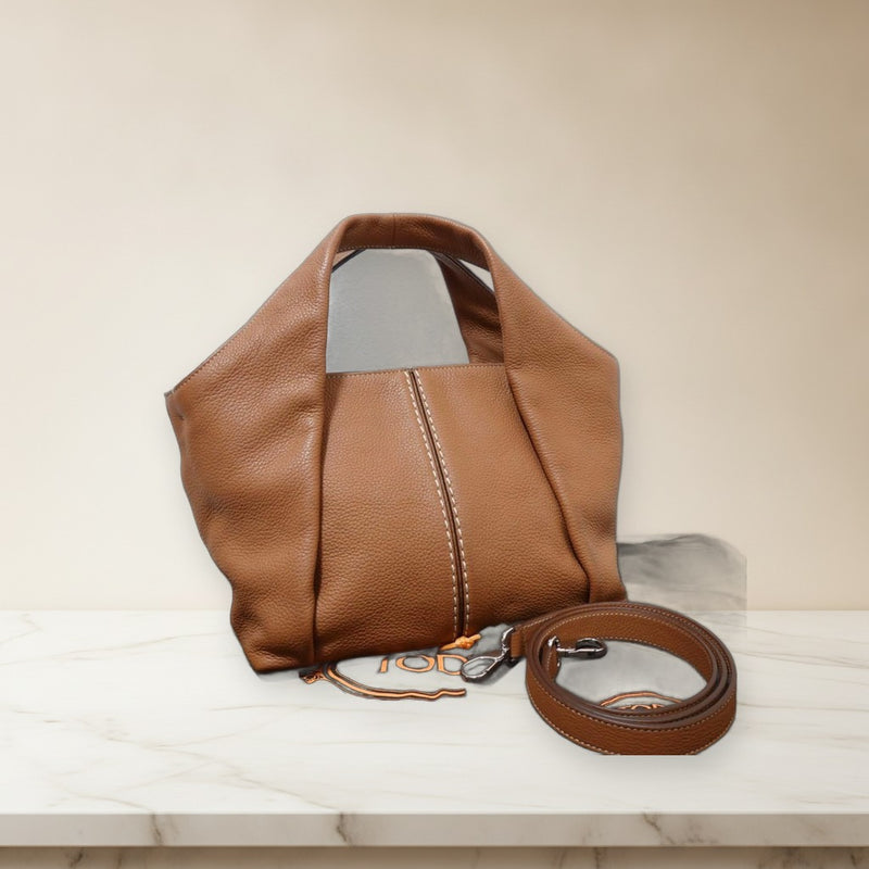 Tods Shirt Bag Handbag Tote 2-way Leather Brown Camel Shoulder Bag