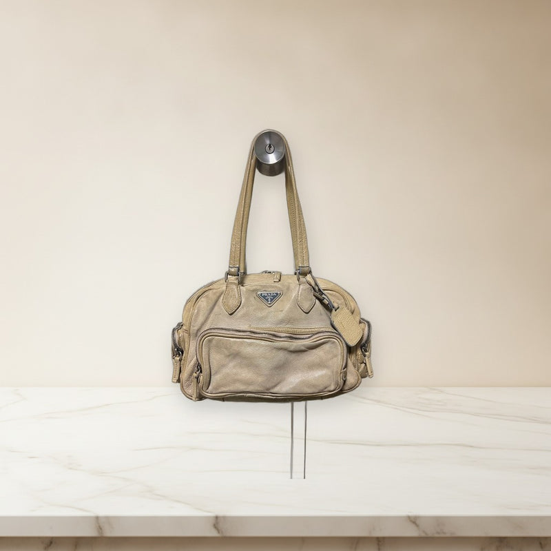 Prada Washed Leather Handbag Shoulder Bag Womens