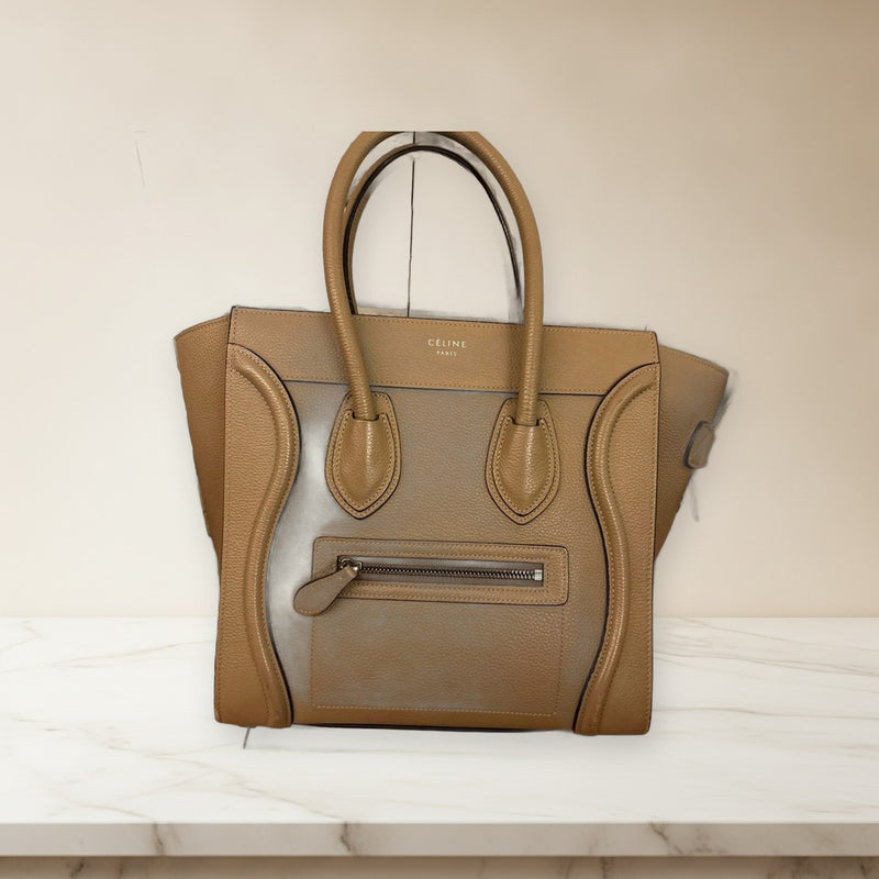 Celine Greige Leather Tote Bag Handbag Shoulder Bag