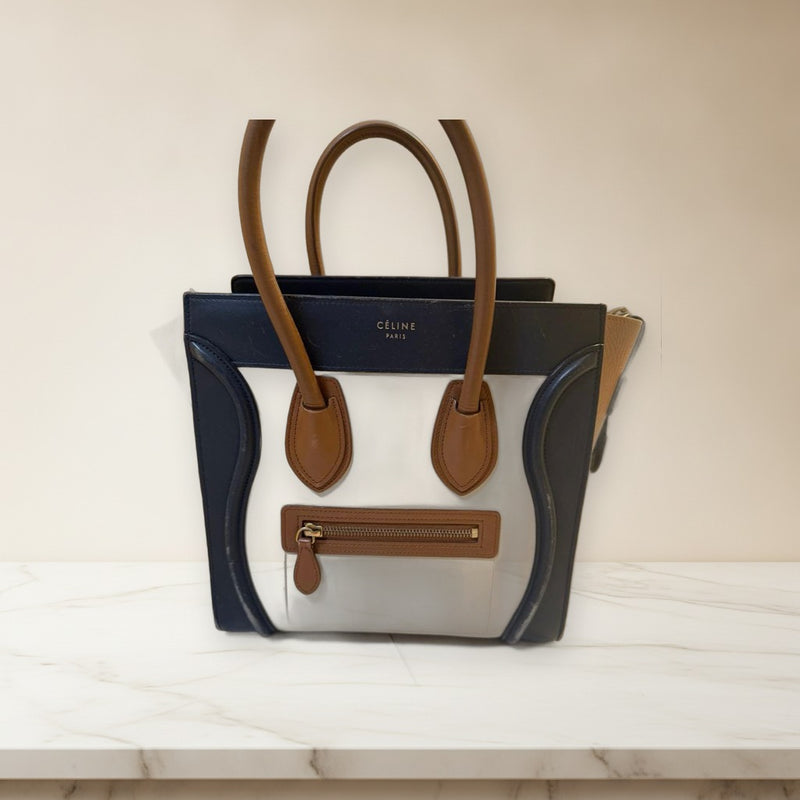 Celine Luggage Micro Shopper Handbag Black Leather