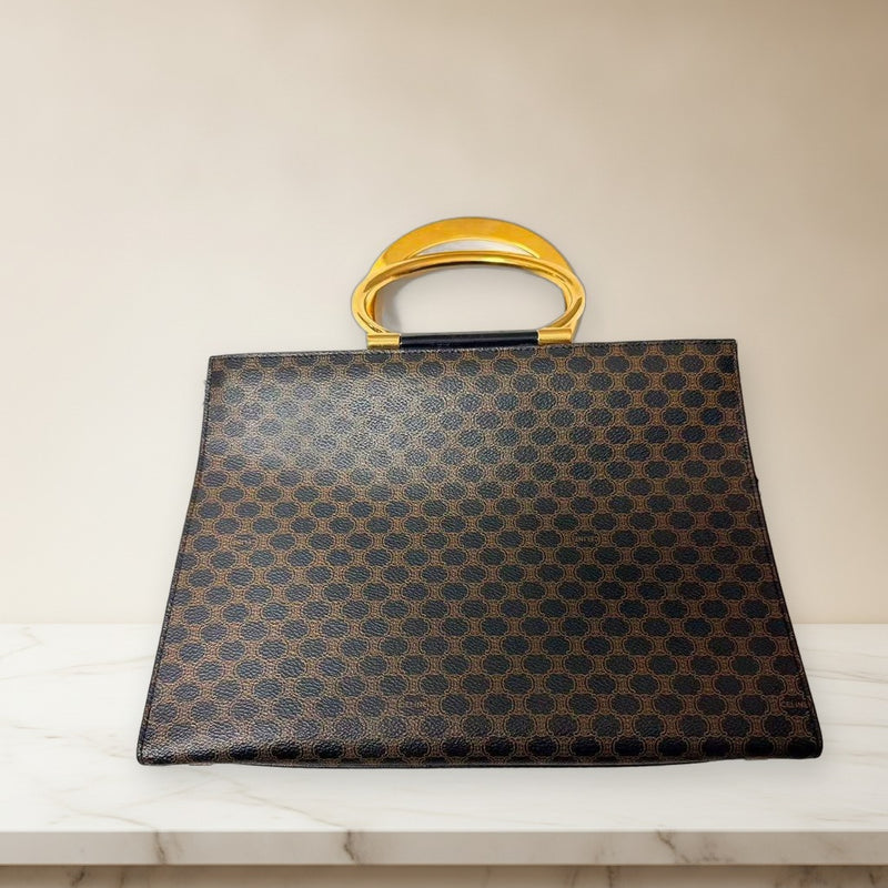 Celine Dark Brown Dot Handbag Leather Tote Bag