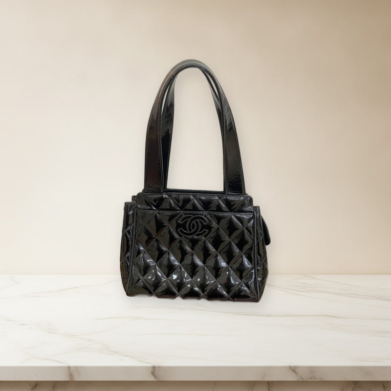 Chanel Handbag Shoulder Bag Black Patent Leather Enamel