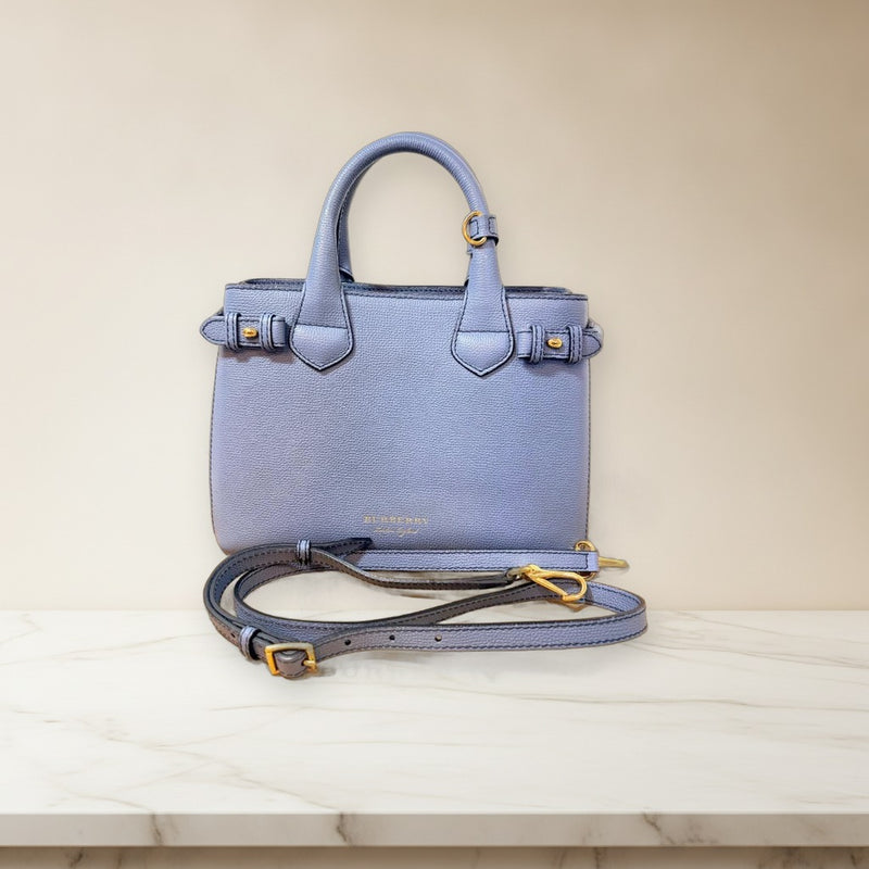 Burberry 2way Handbag Shoulder Bag Leather Light Blue Gold Hardware