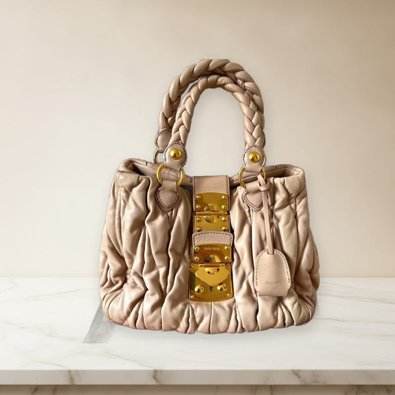 Miu Miu Matelasse Shoulder Bag Leather Pink Beige 2-Way