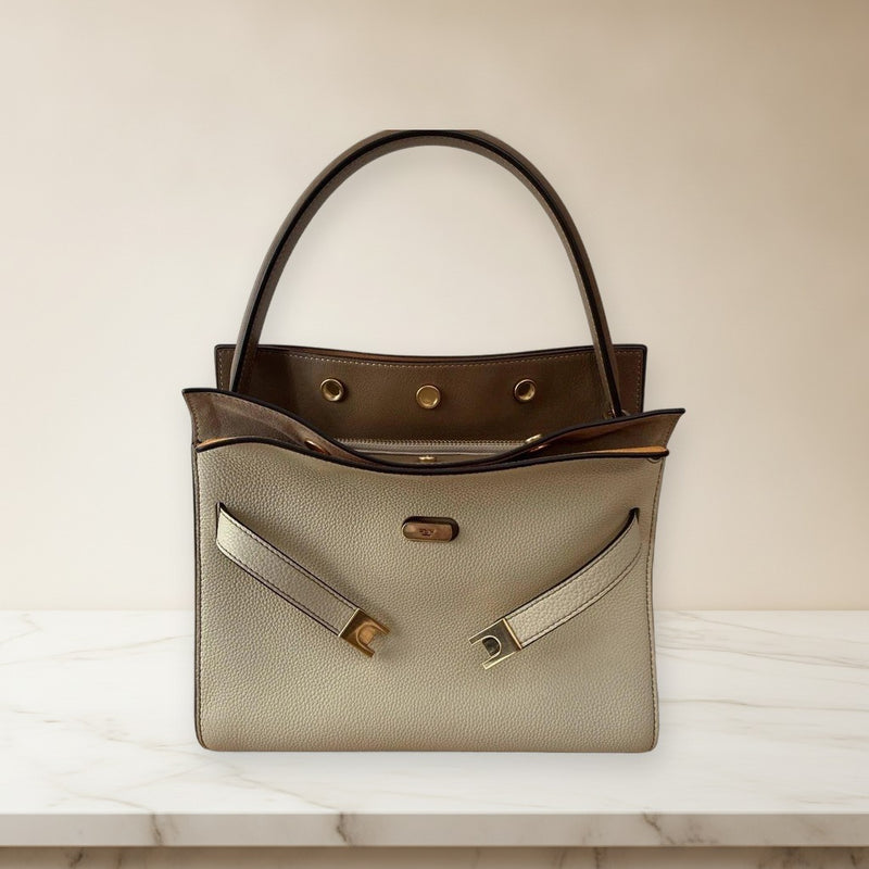 Tory Burch Lee Radziwill Double Bag Hand Shoulder 2-way Leather Beige