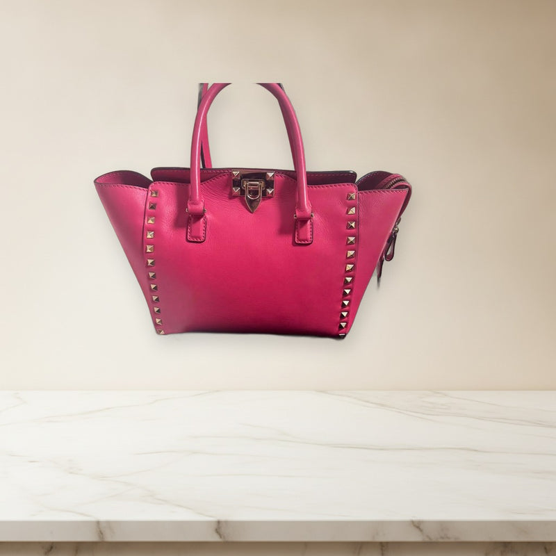 Valentino Rockstud 2-Way Handbag Shoulder Bag Pink Leather Stud Design