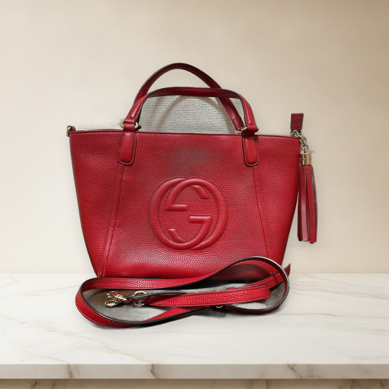 Gucci Soho Interlocking Crossbody Shoulder Bag Leather Red