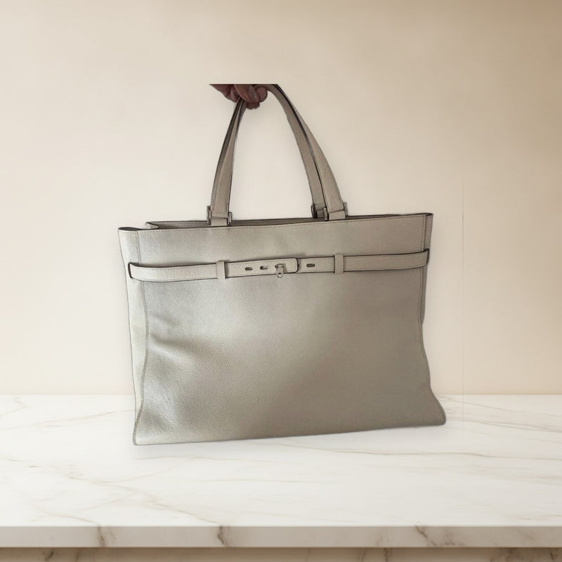 Valextra B-cube Tote Bag Handbag Leather Ivory