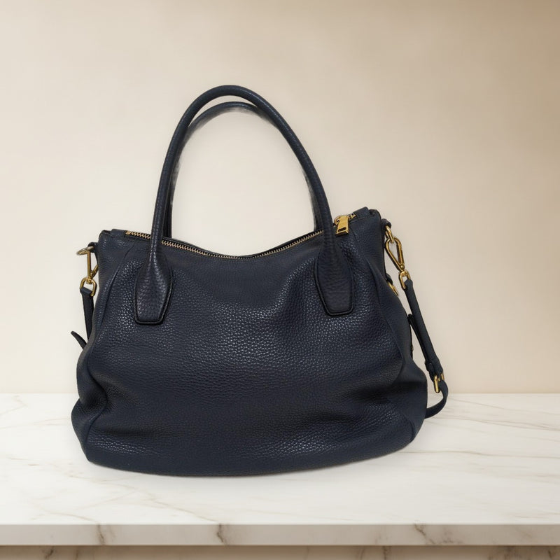 Prada BR4992 2-Way Handbag Shoulder Bag Leather Navy Blue