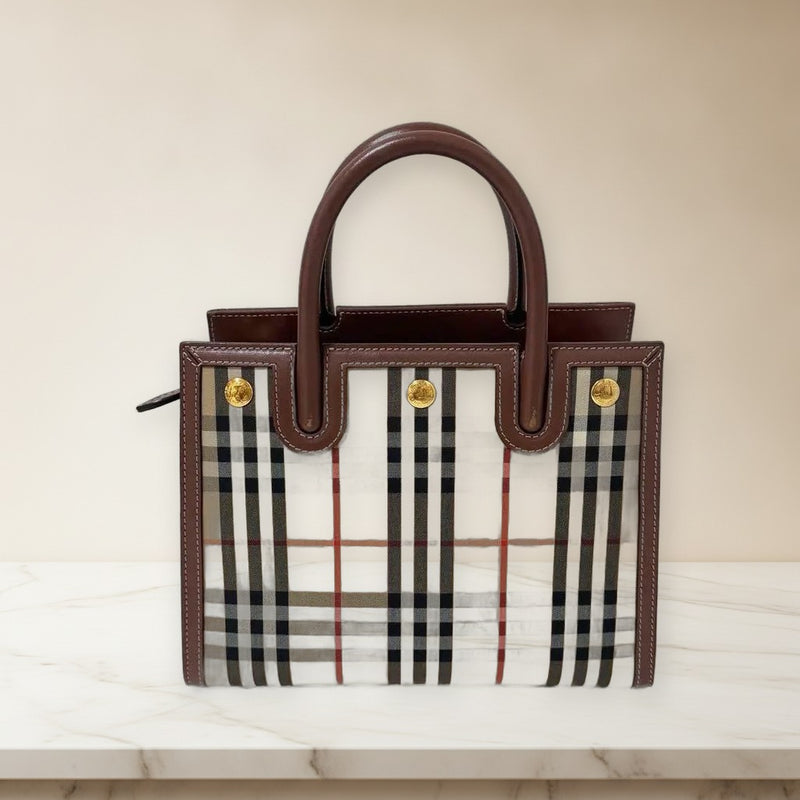 Burberry Plaid Check Mini Bag Handbag Shoulder Tote Gold Hardware