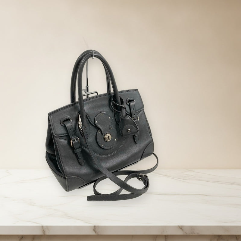Ralph Lauren Ricky Soft Handbag Tote Shoulder Bag Leather Black