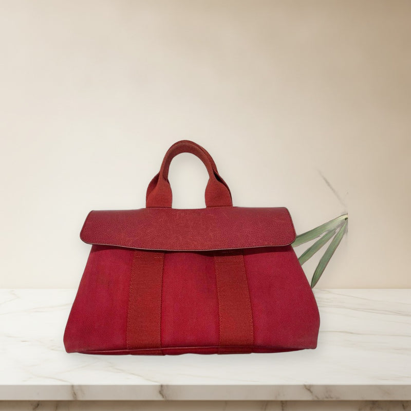 Hermes Valparaiso Pm Handbag Canvas Leather Red