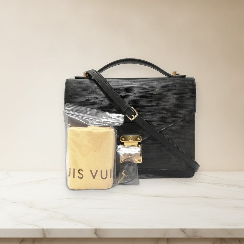 Louis Vuitton Epi Monceau Handbag Black Leather Gold Hardware 2-Way