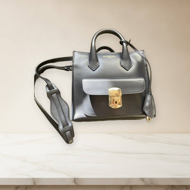 Balenciaga Padlock Mini All Afternoon Handbag Leather Black Gold Hardware