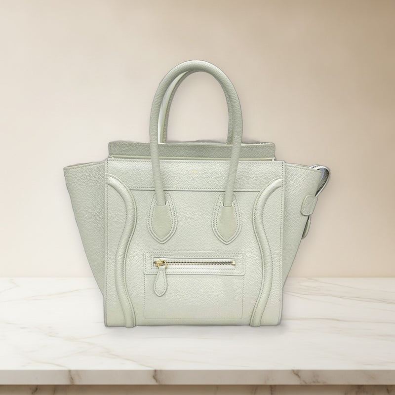 Celine Luggage Micro U-AT-5119 Handbag Drummed Calfskin Mint Green Gold Hardware