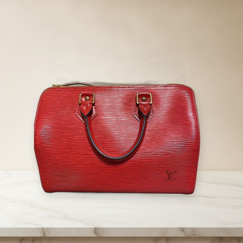 Louis Vuitton Epi Speedy Handbag Red Leather