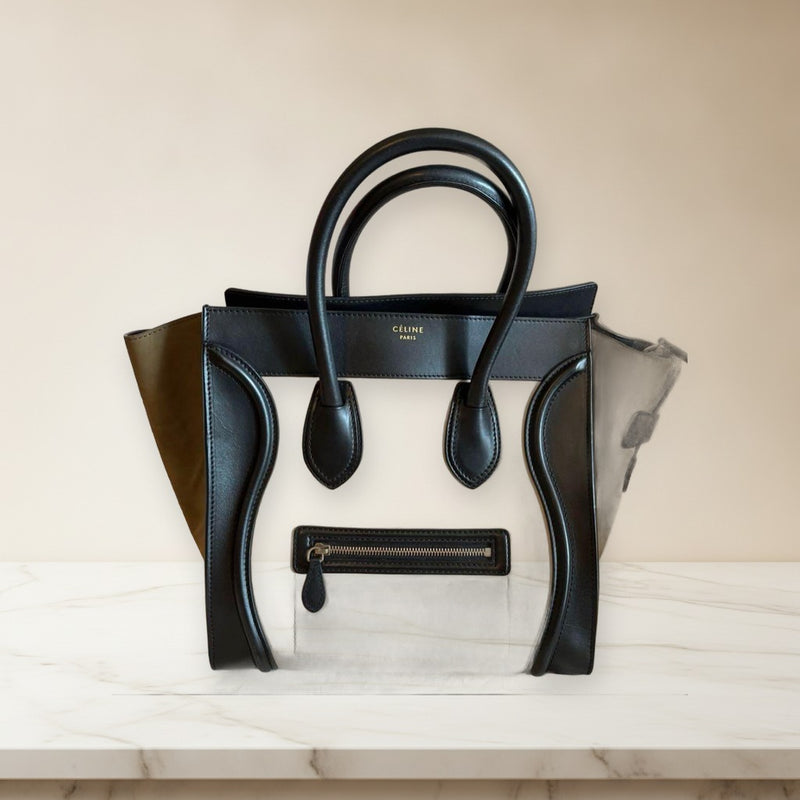 Celine Luggage Mini Shopper Handbag Suede Leather Beige
