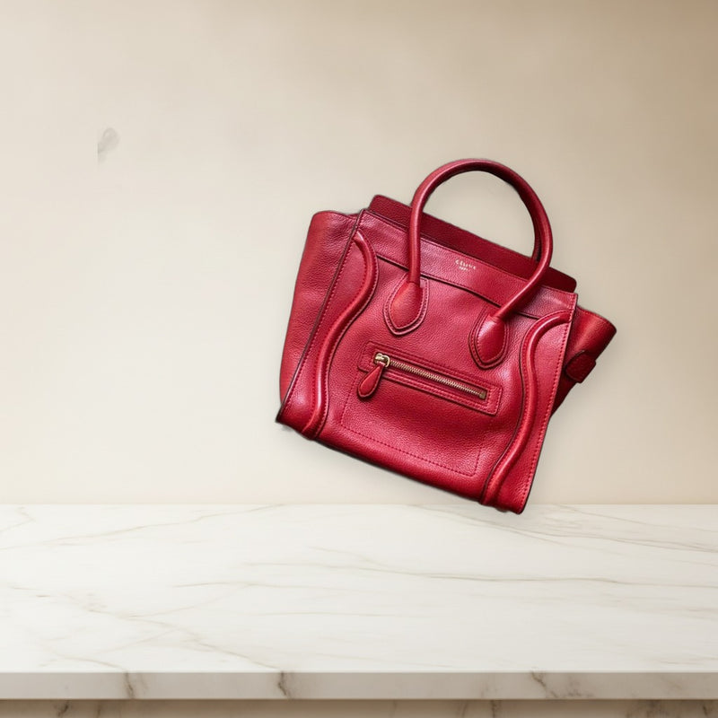 Celine Luggage Shopper Handbag Leather Red Tote Bag
