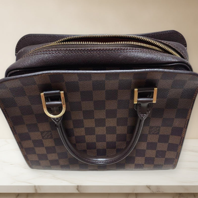 Louis Vuitton Damier Triana VI0011 Handbag Brown Leather Gold Hardware