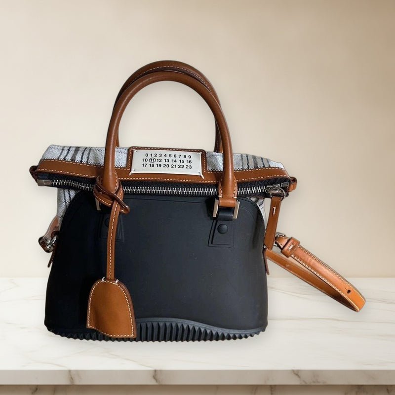 Maison Margiela 11 2 Way Shoulder Handbag Rubber Leather Black Checkered