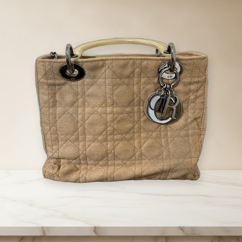 Dior Lady Dior Handbag Felt Beige Shoulder Bag