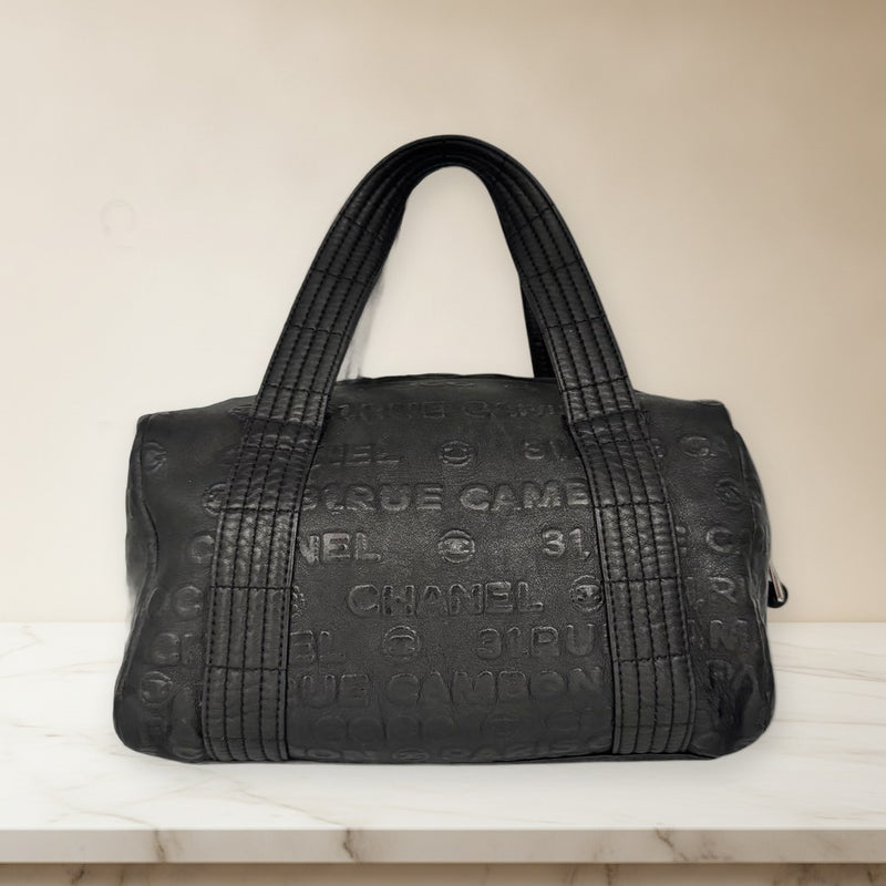 Chanel Unlimited Boston Handbag Leather Black 12th Series