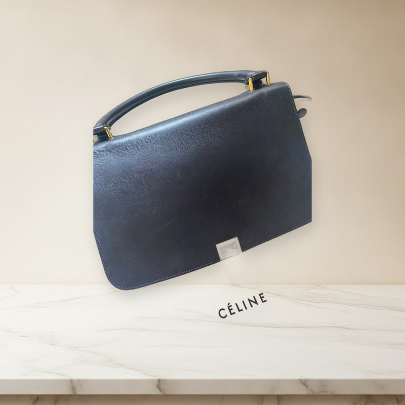 Celine Trapeze Handbag Shoulder Bag Black Gray Felt Leather