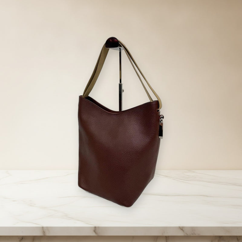 Delvaux Bucket Handbag Shoulder Bag Leather Brown