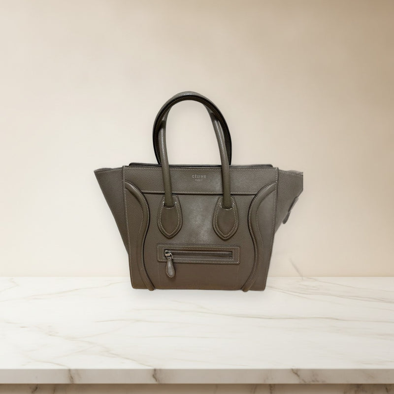 Celine Luggage Micro Tote Bag Taupe Khaki Leather
