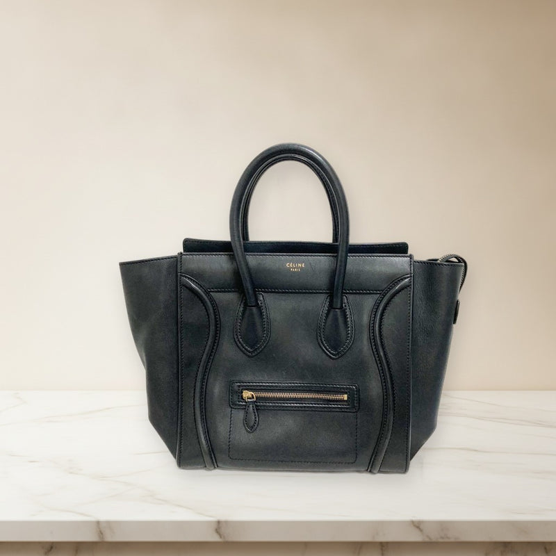 Celine Luggage Mini Shopper Handbag Black Leather Tote