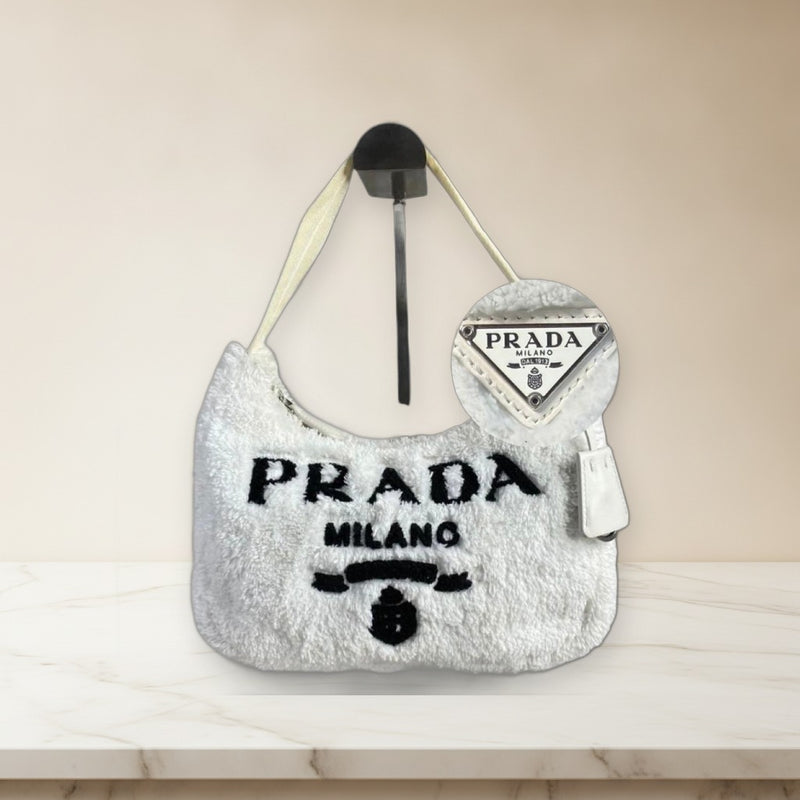 Prada Terry Re-edition 2000 1NE515 Handbag Pile White Logo Charm