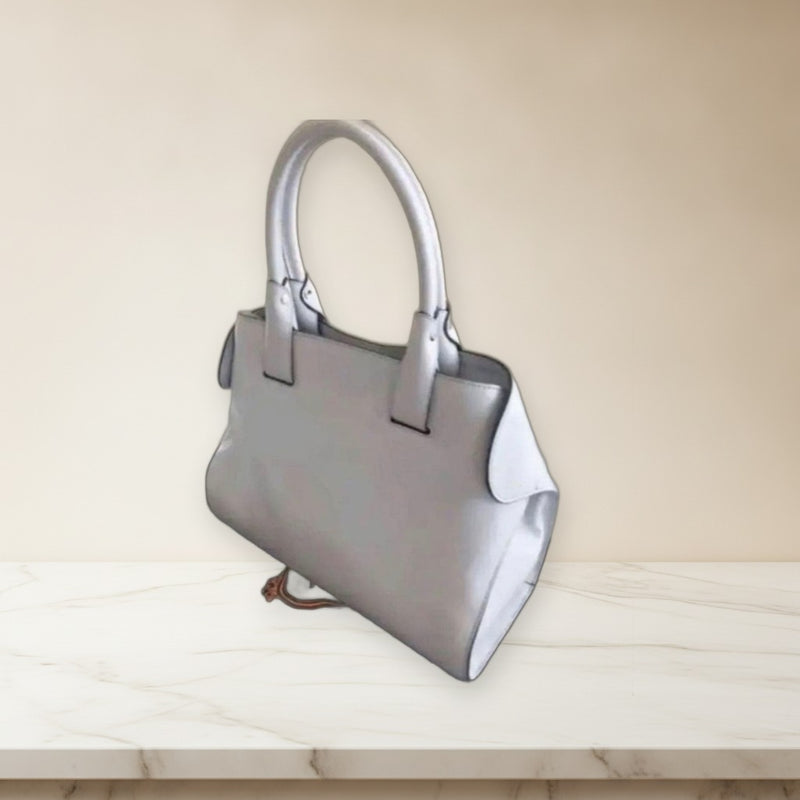 Tods Handbag Tote Bag Cowhide Leather Gray Double Handle Bottom Studs