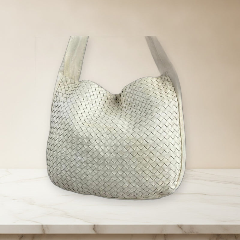 Bottega Veneta Intrecciato Shoulder Bag Leather Ivory Beige