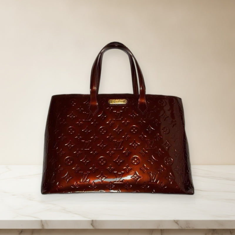 Louis Vuitton Wilshire Mm Shoulder Bag Monogram Vernis Rouge Fauviste Bordeaux
