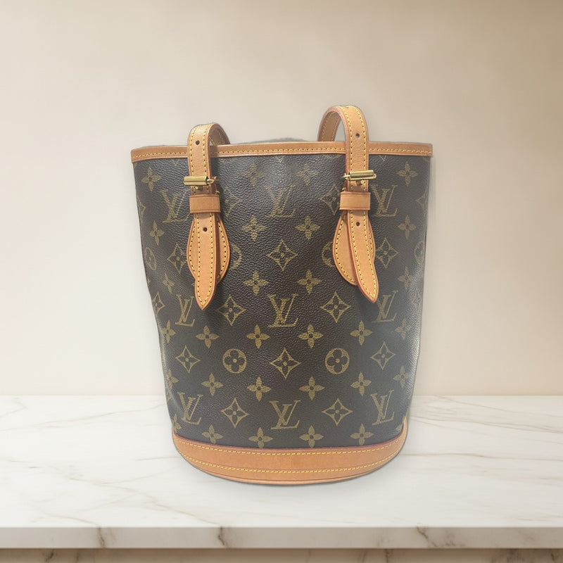 Louis Vuitton Bucket Pm M42238 Handbag Monogram Canvas Leather Brown
