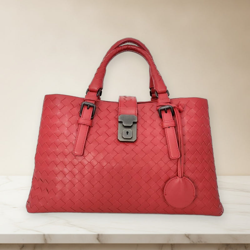 Bottega Veneta Intrecciato Roma Small Handbag China Red Leather