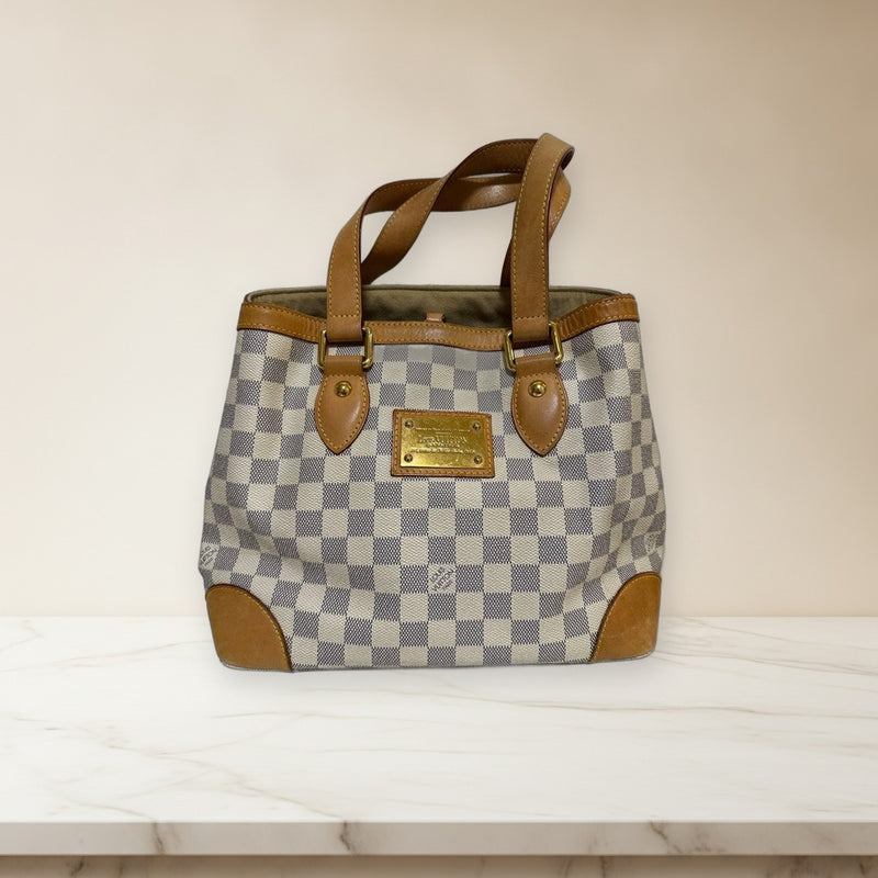 Louis Vuitton Hampstead Pm Damier Azur Shoulder Bag Handbag Canvas Gold Hardware