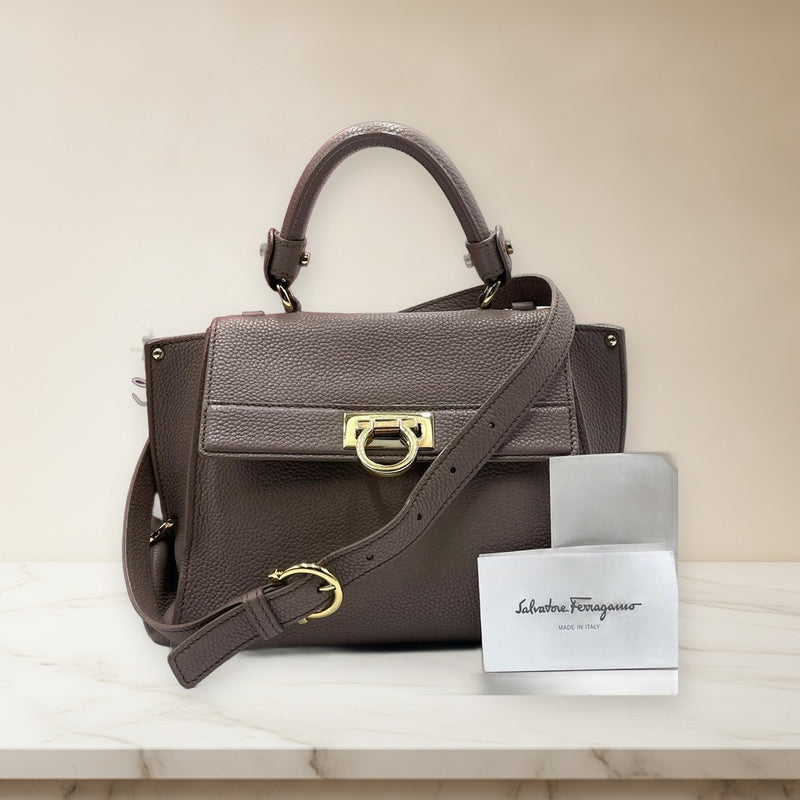 Salvatore Ferragamo Sofia Gancini 2 Way Handbag Shoulder Leather Taupe
