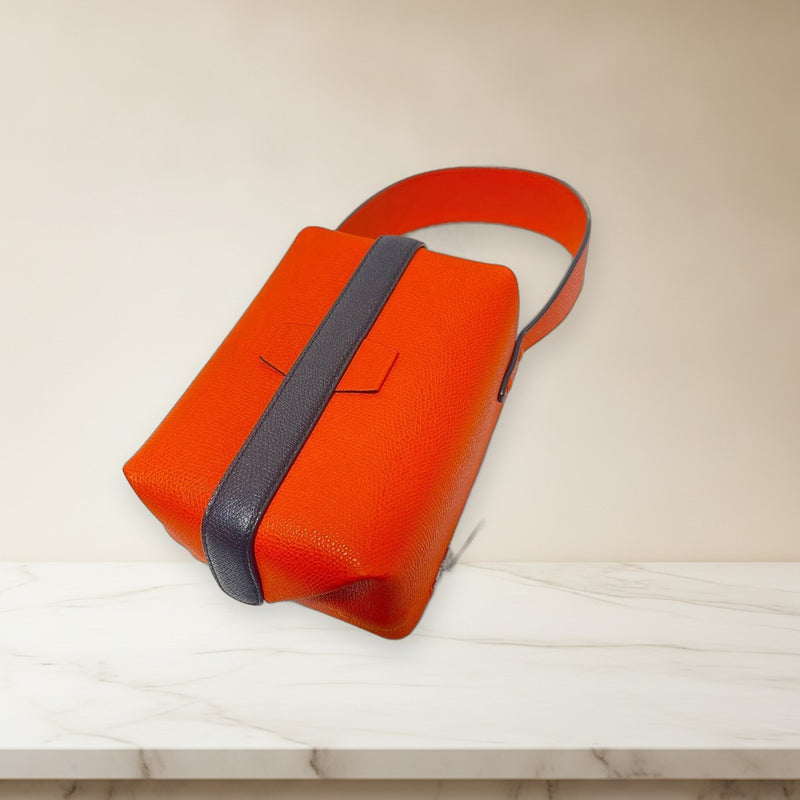Valextra Trick Track Vanity Handbag Orange Leather