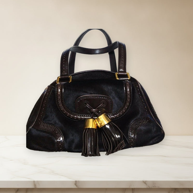 Celine Vintage Harako Self-standing Fringe Handbag Leather
