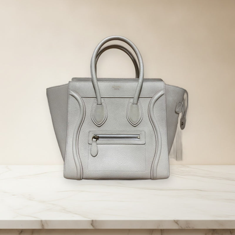 Celine Luggage Micro Shopper Handbag Leather White