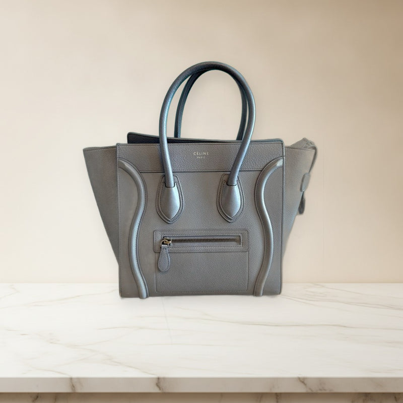 Celine Luggage Micro Tote Bag Blue-gray Leather Handbag