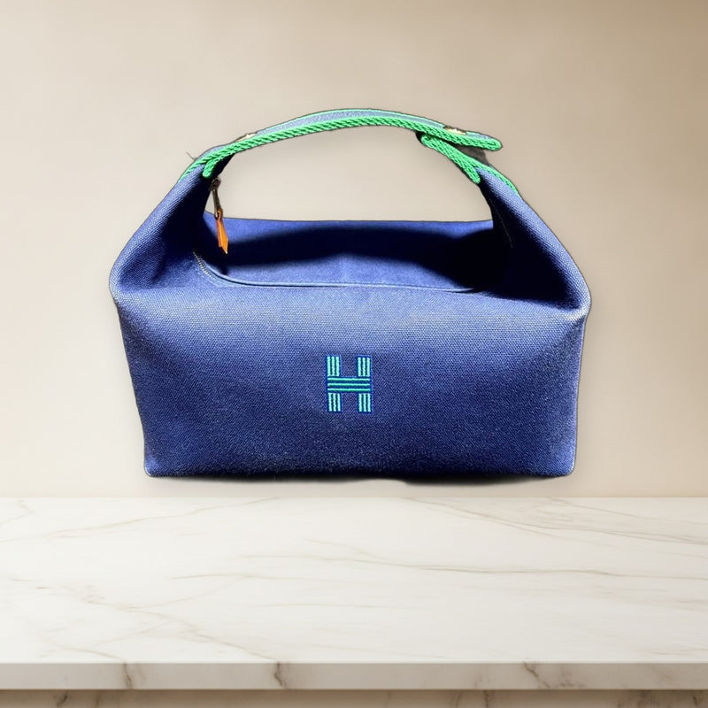 Hermes Brid-a-brac Gm Pouch Cosmetic Bag 100 Cotton Canvas Marine