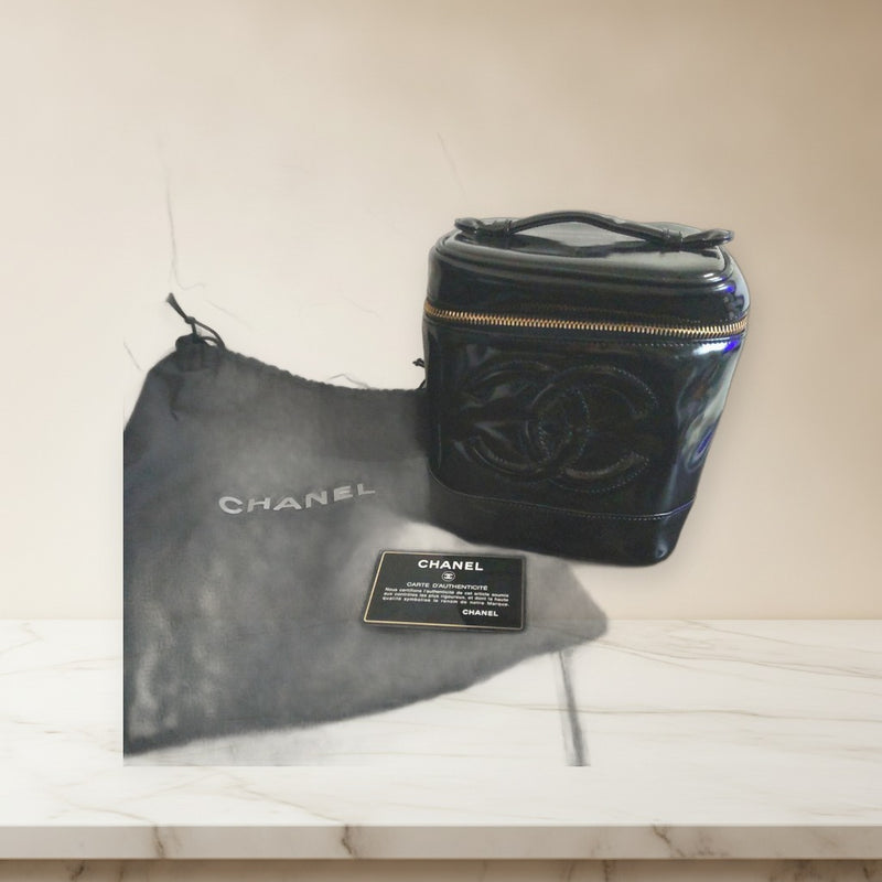Chanel Vanity Bag Cosmetic Pouch Enamel Leather