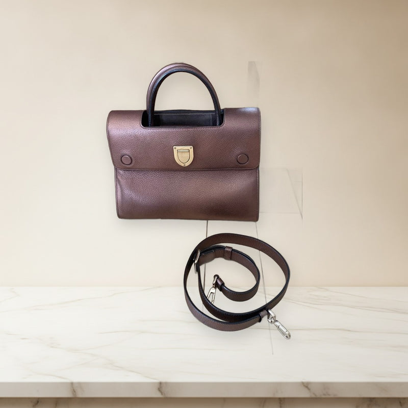 Christian Dior Handbag Shoulder Bag Bronze Leather Gold Hardware