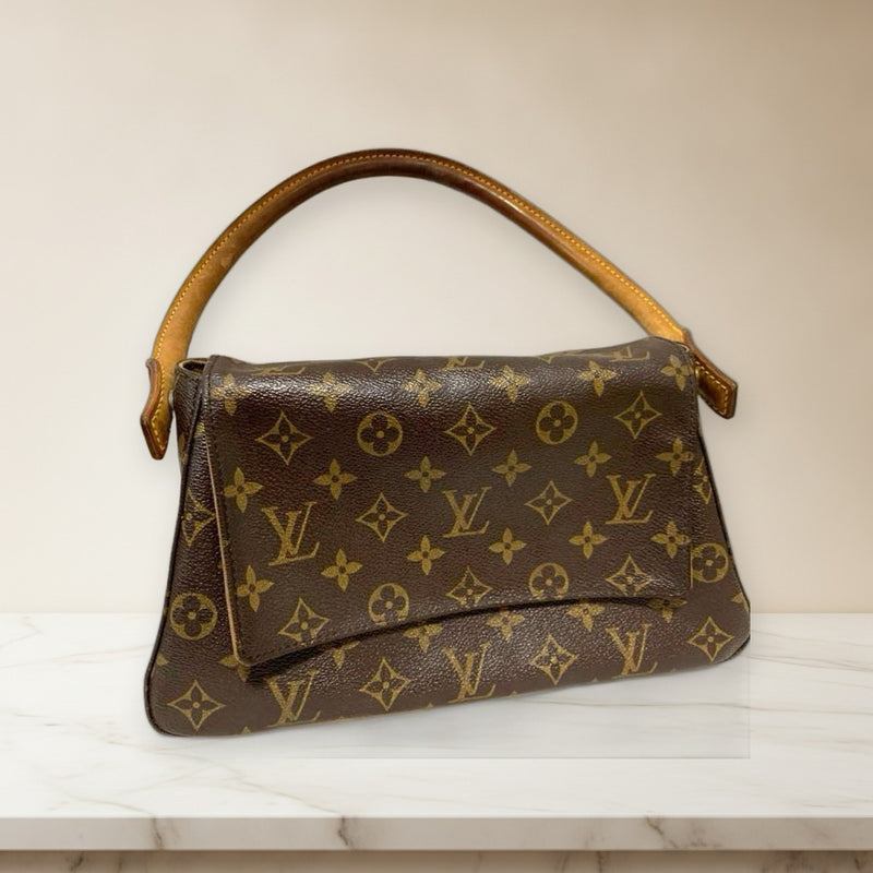 Louis Vuitton Monogram Looping Handbag Coated Canvas Suede Leather