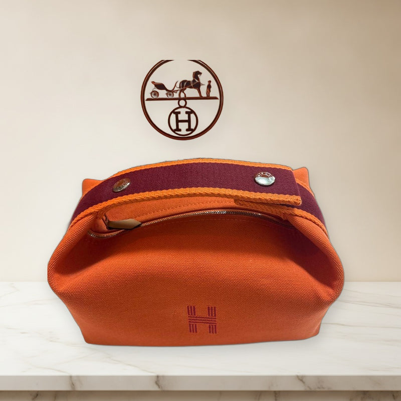 Hermes Brides-a-brac Pm Pouch Cosmetic Toiletry Bag Cotton Orange