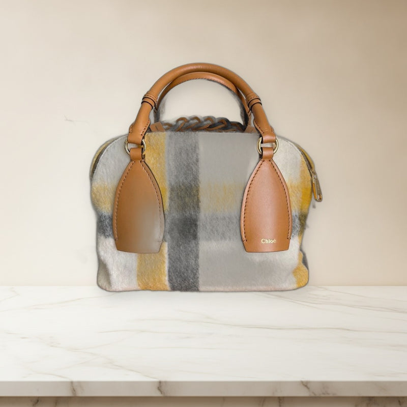 Chloe Daria Boston Bag Wool Leather Tartan Check Multi-color Handbag