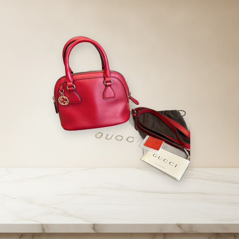 Gucci Gg Logo Handbag Shoulder Bag Leather Red