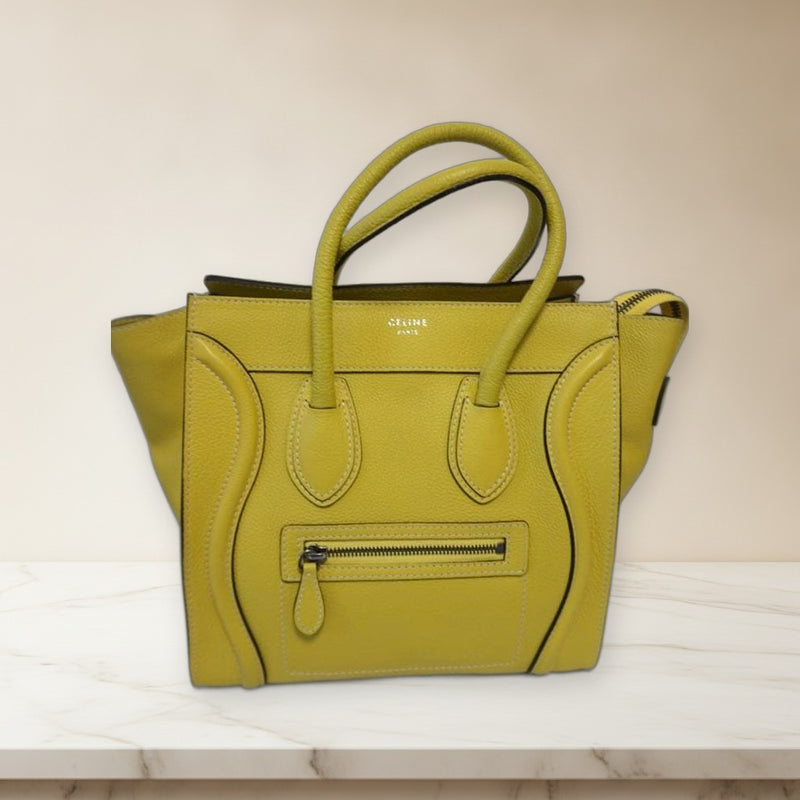 Celine Luggage Micro Shopper 167793LUG 11CT Tote Bag Leather Yellow
